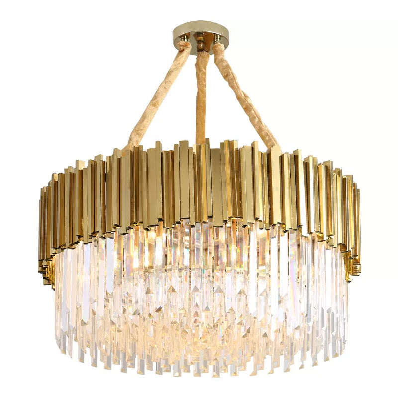 Contemporary Gold Led Chandelier With Tri-Sided Crystal Rods And Hanging Light Kit - Dining Room