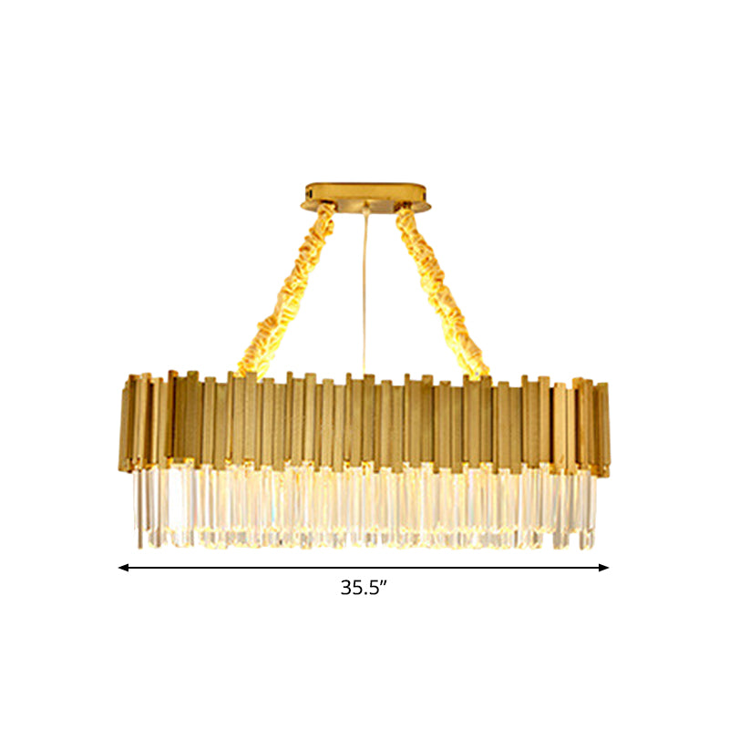 Contemporary Gold Led Chandelier With Tri-Sided Crystal Rods And Hanging Light Kit - Dining Room