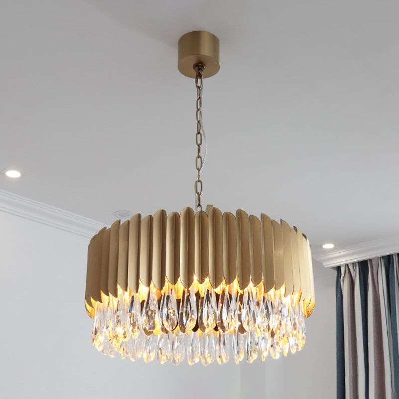 Minimalist Metal Drum Suspension Lamp With Led Pendant Chandelier - 23.5’ X 31.5’ Black/Gold
