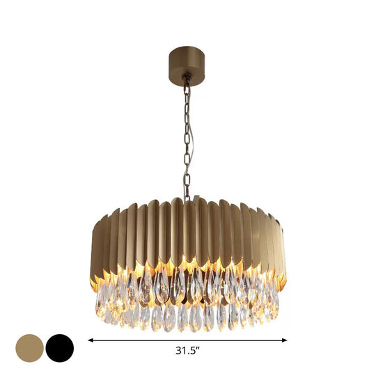 Minimalist Metal Drum Suspension Lamp With Led Pendant Chandelier - 23.5’ X 31.5’ Black/Gold