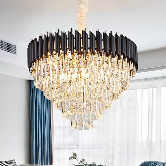 Modern Black K9 Crystal Prism Cone Chandelier Pendant - 10/13/33 Lights Living Room Down Lighting