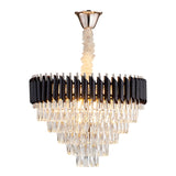 Modern K9 Crystal Prism Cone Chandelier Pendant - 10/13/33 Lights Black Ideal For Living Room Down