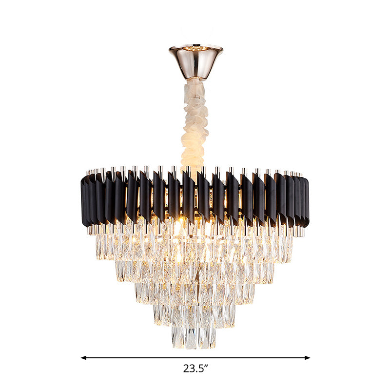 Modern Black K9 Crystal Prism Cone Chandelier Pendant - 10/13/33 Lights Living Room Down Lighting