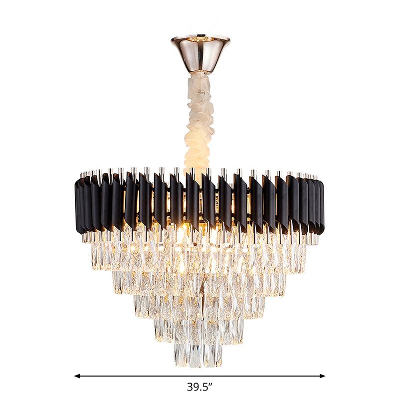 Modern Black K9 Crystal Prism Cone Chandelier Pendant - 10/13/33 Lights Living Room Down Lighting