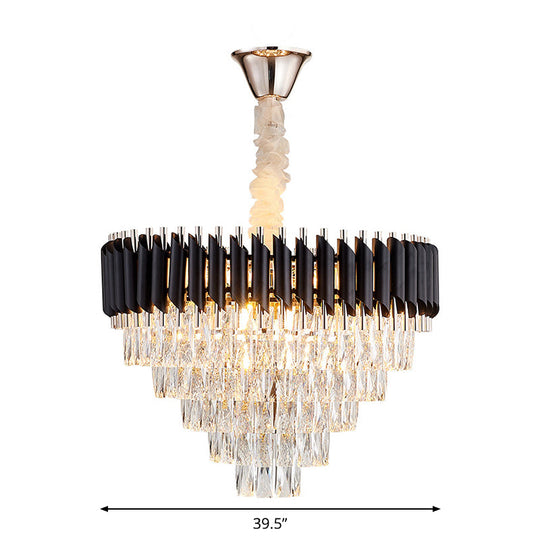 Modern Black K9 Crystal Prism Cone Chandelier Pendant - 10/13/33 Lights Living Room Down Lighting
