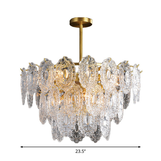 Scalloped Glass Chandelier - Modern Gold Pendant Light With 2/3/4 Tiers & 6/12/16 Bulbs For Dining