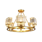 Modern Gold Circle Chandelier Pendant Light With Clear Crystal Prisms - 6/8/10 Bulb Dining Room