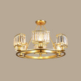 Modern Gold Circle Chandelier Pendant Light With Clear Crystal Prisms - 6/8/10 Bulb Dining Room