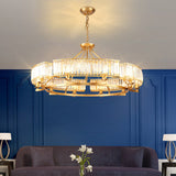 Modern Gold Circle Chandelier Pendant Light With Clear Crystal Prisms - 6/8/10 Bulb Dining Room