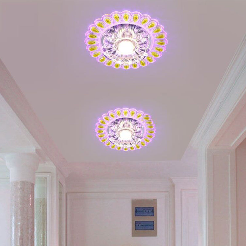 Modern Led Flush Mount Crystal Petal Ceiling Light With Teardrop Trim In White