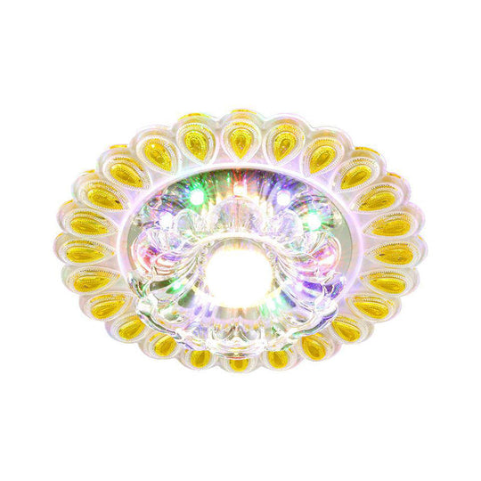 Modern Led Flush Mount Crystal Petal Ceiling Light With Teardrop Trim In White