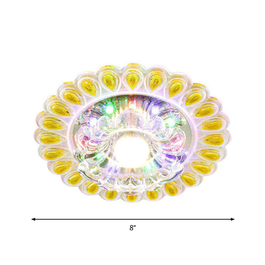 Modern Led Flush Mount Crystal Petal Ceiling Light With Teardrop Trim In White