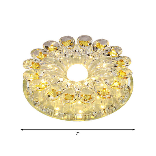 Lotus Crystal Led Flush Mount Lamp - Contemporary Close To Ceiling Light In Chrome