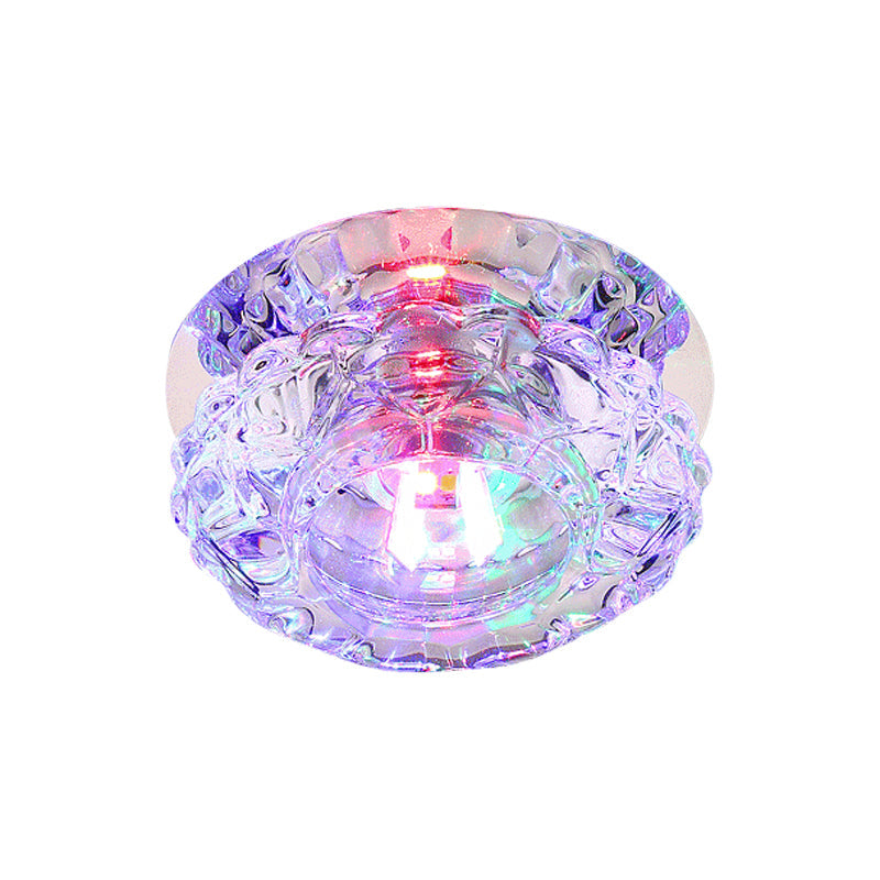 Sleek Led Porch Ceiling Chrome Flushmount Light With Clear Crystal Flower Shade