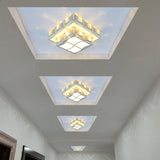 Modern 2-Tier Geometric Led Crystal Flush Light Fixture Chrome / Square Plate