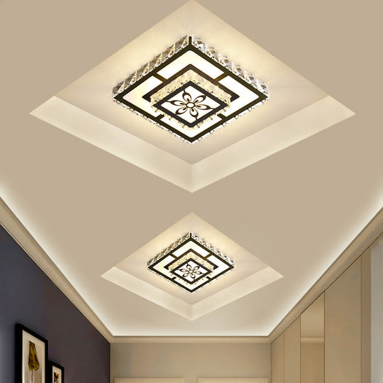 Minimalist Led Crystal Flush Mount Ceiling Lamp With Acrylic Geometry And Floral Pattern Black /