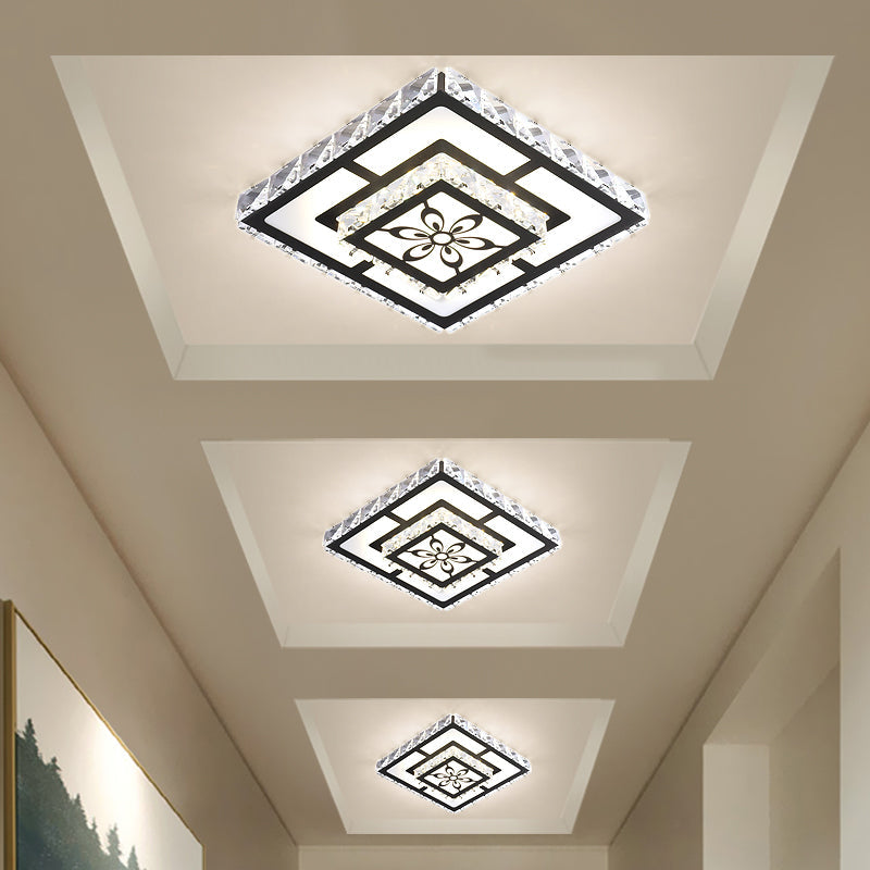 Minimalist Led Crystal Flush Mount Ceiling Lamp With Acrylic Geometry And Floral Pattern Black /