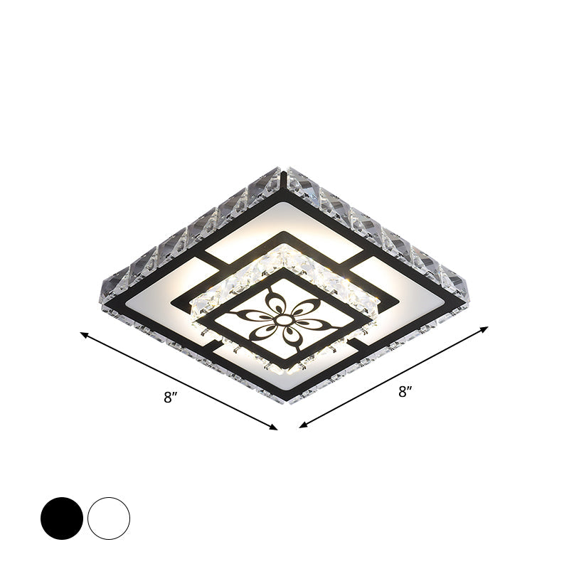 Minimalist Led Crystal Flush Mount Ceiling Lamp With Acrylic Geometry And Floral Pattern