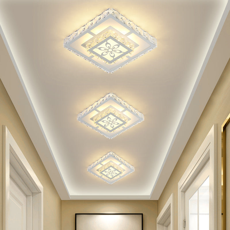 Minimalist Led Crystal Flush Mount Ceiling Lamp With Acrylic Geometry And Floral Pattern White /