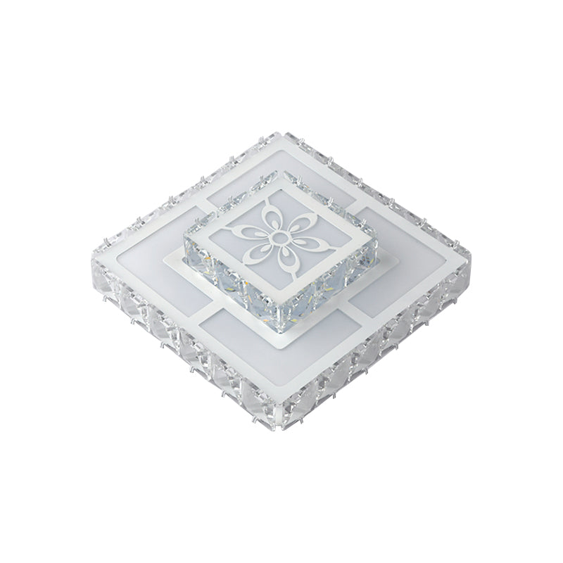 Minimalist Led Crystal Flush Mount Ceiling Lamp With Acrylic Geometry And Floral Pattern