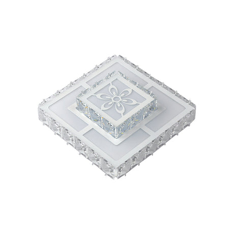 Minimalist Led Crystal Flush Mount Ceiling Lamp With Acrylic Geometry And Floral Pattern