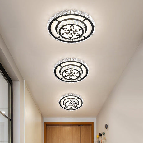 Minimalist Led Crystal Flush Mount Ceiling Lamp With Acrylic Geometry And Floral Pattern