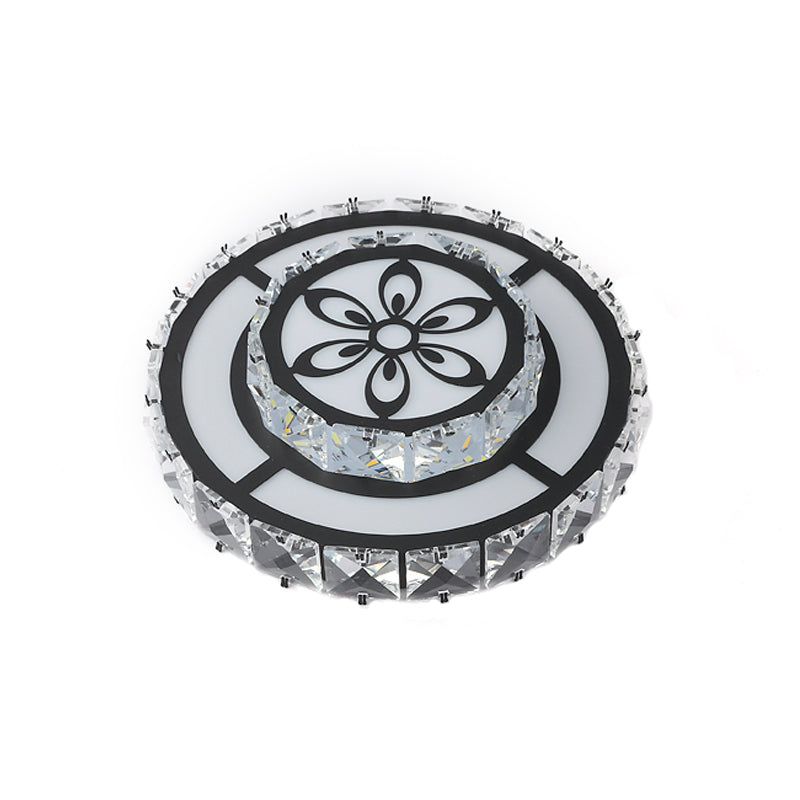 Minimalist Led Crystal Flush Mount Ceiling Lamp With Acrylic Geometry And Floral Pattern