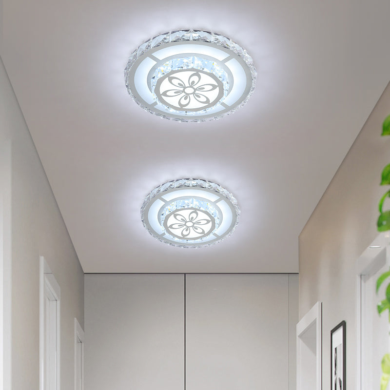 Minimalist Led Crystal Flush Mount Ceiling Lamp With Acrylic Geometry And Floral Pattern White /