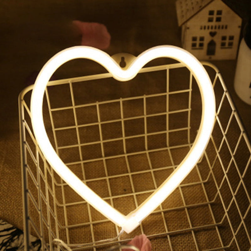 Cartoon Style Heart Shaped Led Night Lamp - White Wall Nightstand Lighting With Usb Plug-In Cord