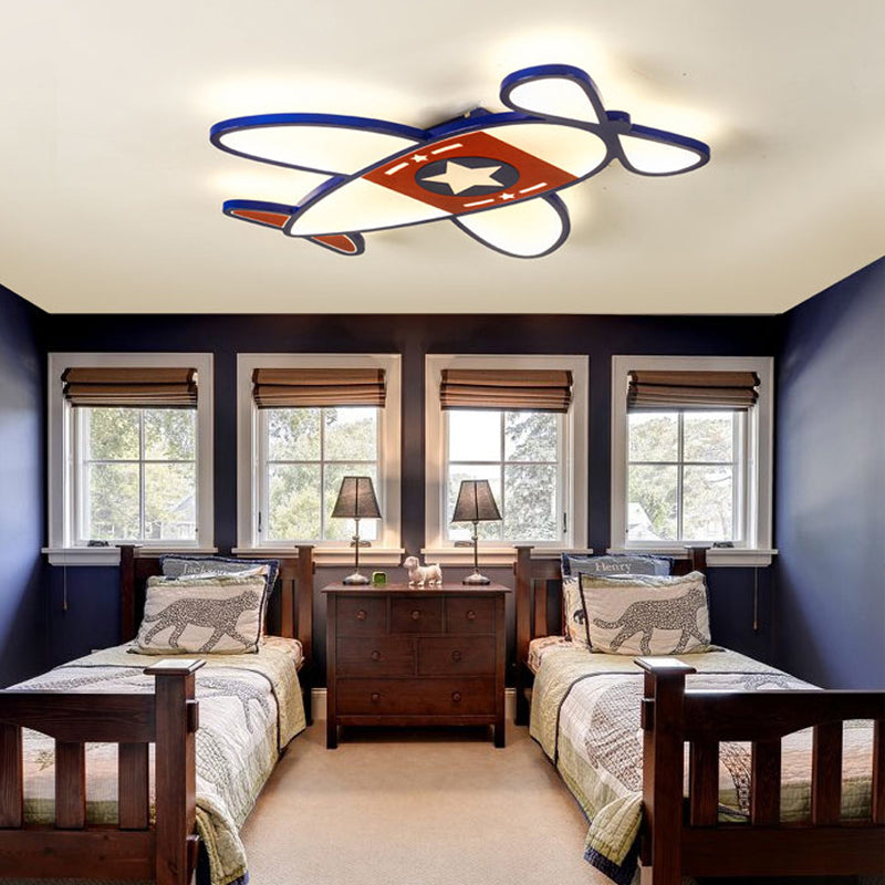 Cartoon Propeller Ceiling Lamp With Led Star Acrylic Flush Light In Blue&White For Baby Room