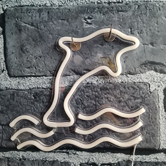 Dolphin Cartoon Night Lamp - Plastic Wall Lighting For Childrens Bedroom In White