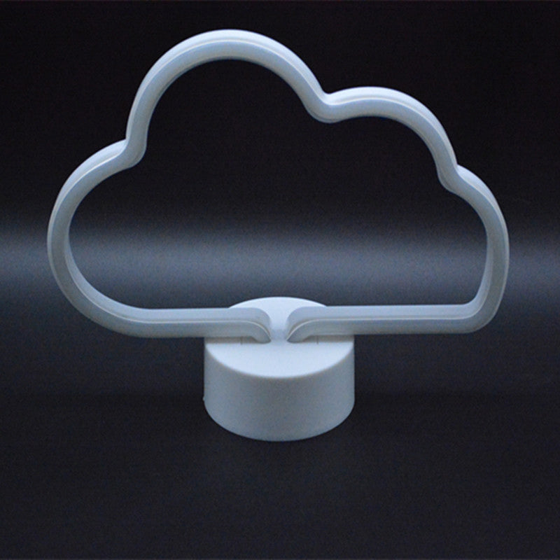 Cloud-Shaped Led Nightstand Lamp - Battery Operated White Plastic Construction