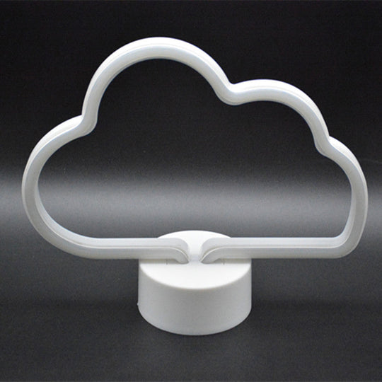 Cloud-Shaped Led Nightstand Lamp - Battery Operated White Plastic Construction