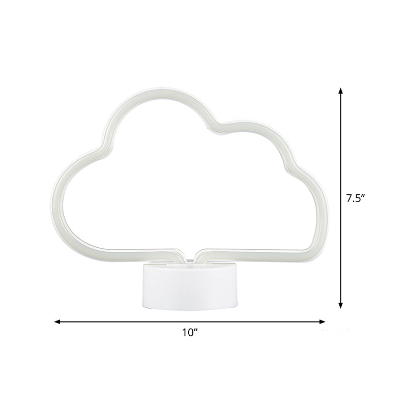 Cloud-Shaped Led Nightstand Lamp - Battery Operated White Plastic Construction