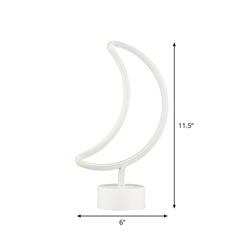 Contemporary Moon Shaped Led Table Lamp Battery Operated Plastic Night Light (White)