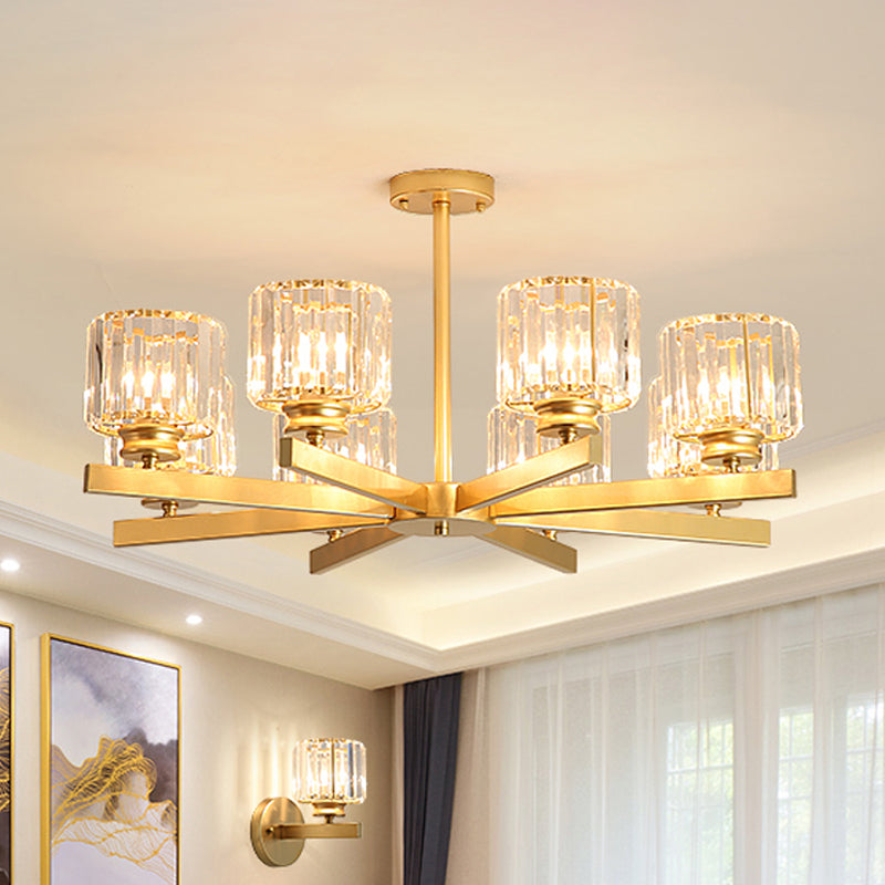 Modern Gold Crystal Chandelier Pendant Light - 3/6/10 Heads Cylindrical Design