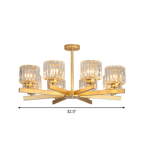 Modern Gold Crystal Chandelier Pendant Light - 3/6/10 Heads Cylindrical Design
