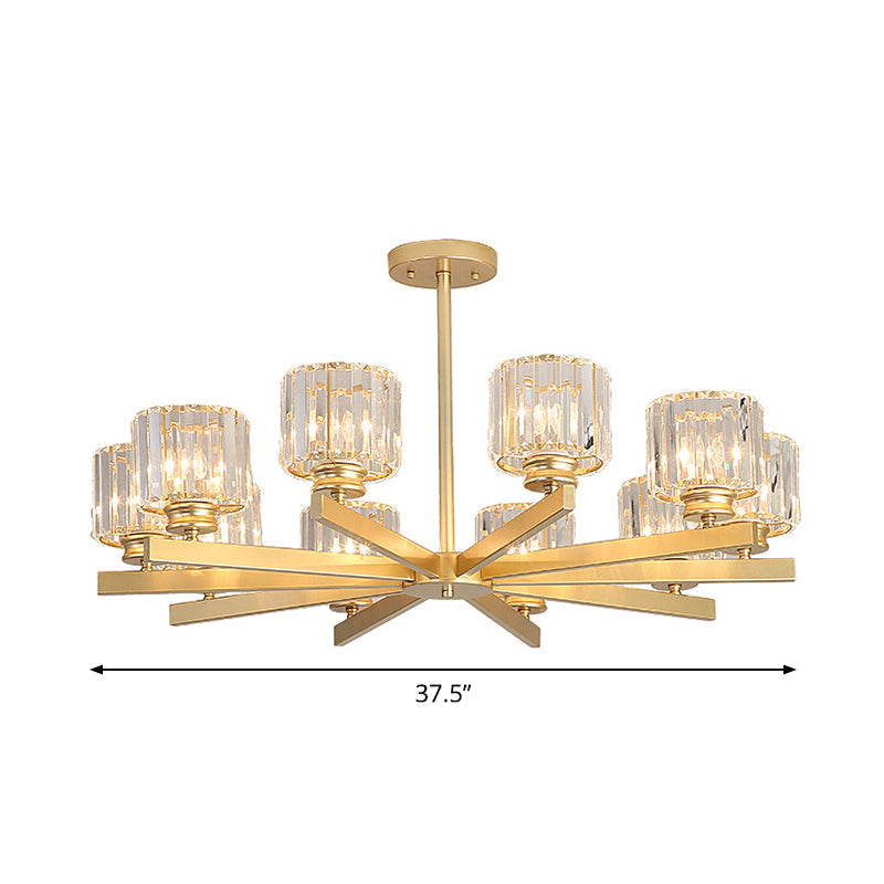 Modern Gold Crystal Chandelier Pendant Light - 3/6/10 Heads Cylindrical Design
