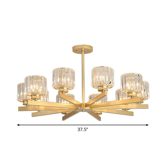 Modern Gold Crystal Chandelier Pendant Light - 3/6/10 Heads Cylindrical Design