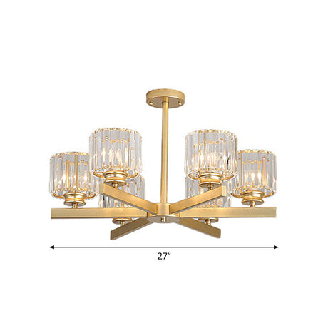 Modern Gold Crystal Chandelier Pendant Light - 3/6/10 Heads Cylindrical Design