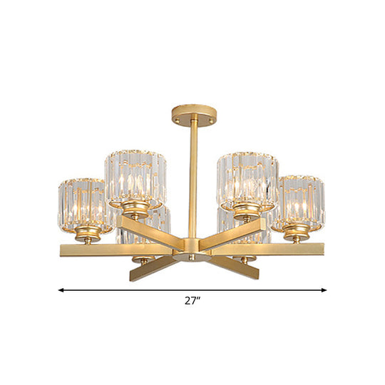 Modern Gold Crystal Chandelier Pendant Light - 3/6/10 Heads Cylindrical Design