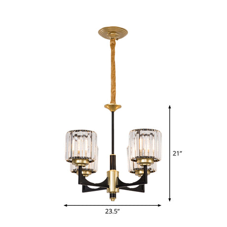 Modern Black And Brass Crystal Prism Chandelier With 4/6/12 Lights