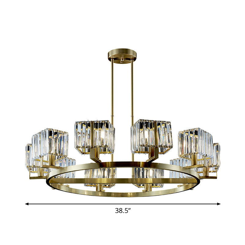 Golden Crystal Rectangle Pendant Chandelier - Sleek Dining Room Lighting Fixture With 4/8/10 Bulbs