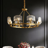 Mid-Century Textured Glass Circle Pendant Light With 6/8/10 Lights In Gold For Living Room