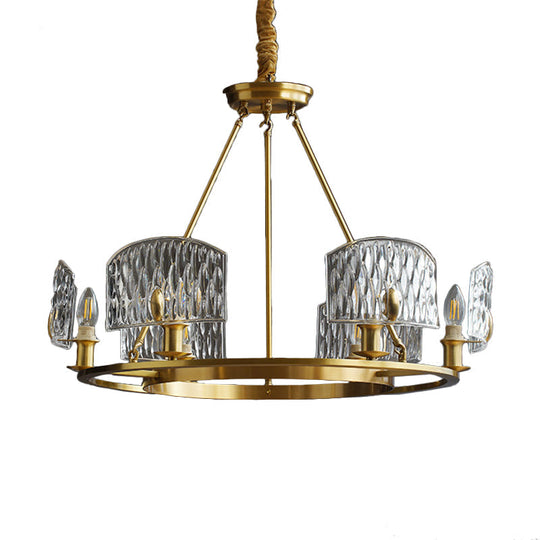 Mid-Century Textured Glass Circle Pendant Light With 6/8/10 Lights In Gold For Living Room