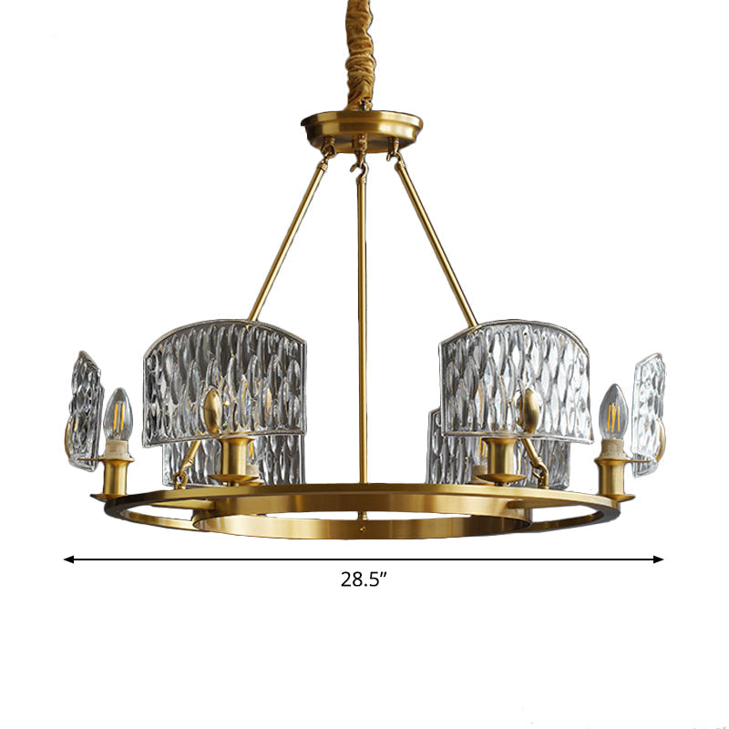 Gold Textured Glass Circle Pendant Light - Mid-Century Chandelier With 6/8/10 Lights For Living Room