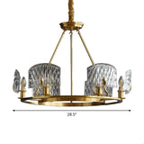 Mid-Century Textured Glass Circle Pendant Light With 6/8/10 Lights In Gold For Living Room
