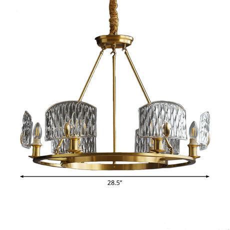 Mid-Century Textured Glass Circle Pendant Light With 6/8/10 Lights In Gold For Living Room