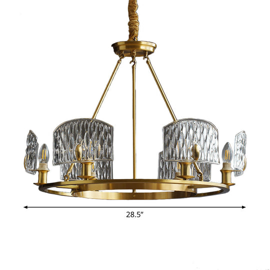 Mid-Century Textured Glass Circle Pendant Light With 6/8/10 Lights In Gold For Living Room