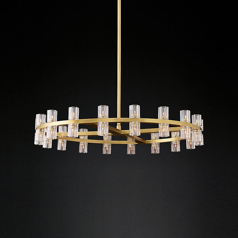 Postmodern Crystal Pendant Chandelier: Sleek Brass Circular Design With 24 Bulbs For Dining Room